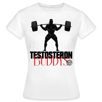 Testosteron Buddys Fitness Bodybuilding Workout - Frauen T-Shirt - Weiß - Vorne - AI Model Female 172 dark (172cm)