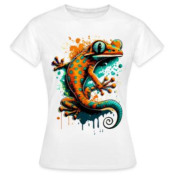 Echse Farbenfroh - Gecko Salamander Eidechse - Frauen T-Shirt - Weiß - Vorne - AI Model Female 172 dark (172cm)