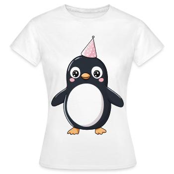 Happy Penguin with Party Hat - Cartoon Design - Women's T-Shirt - white - Front - AI Model Female 172 dark (172cm)