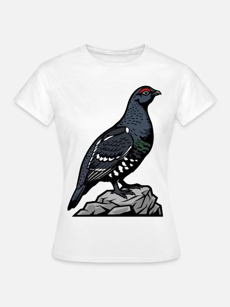 Schwarze Waldschnepfe auf Felsen - Frauen T-Shirt - Weiß