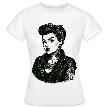 Veste en cuir de Pin-Up rebelle des années 50 - T-shirt Femme - blanc - Devant - AI Model Female 172 dark (172cm)