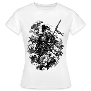 Japanese Samurai Warrior in Irezumi Style - Women's T-Shirt - white - Front - AI Model Female 172 dark (172cm)