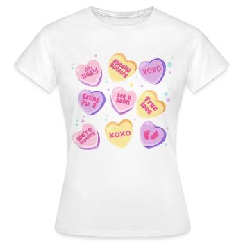Schwangerschaft Neue Mutter Süßigkeiten Herz Niedliche Baby Enthüllung - Frauen T-Shirt - Weiß - Vorne - AI Model Female 172 dark (172cm)