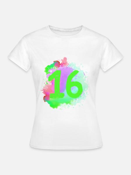 16 Zahl Klecks - Frauen T-Shirt - Weiß