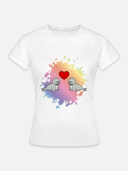Robbe Tier Paar Liebe - Frauen T-Shirt - Weiß