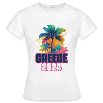 Greece 2024 Urlaub Palmen Klecks - Frauen T-Shirt - Weiß - Vorne - AI Model Female 172 dark (172cm)