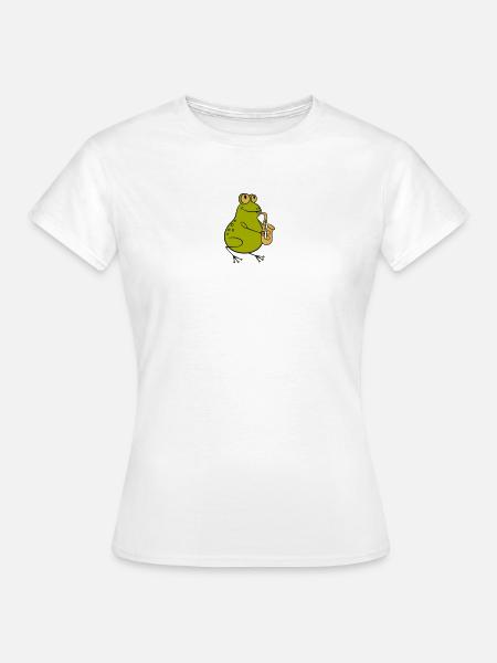 Frosch spielt Saxophon - Jazz Cartoon - Frauen T-Shirt - Weiß