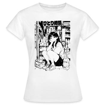 Alone Time Manga Aesthetic Japanese Streetwear - Women's T-Shirt - white - Front - AI Model Female 172 dark (172cm)
