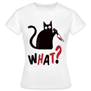 mörderische Katze mit Messer was? - Frauen T-Shirt - Weiß - Vorne - AI Model Female 172 dark (172cm)