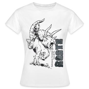 Dinosaure Rodéo Roots - T-shirt Femme - blanc - Devant - AI Model Female 172 dark (172cm)