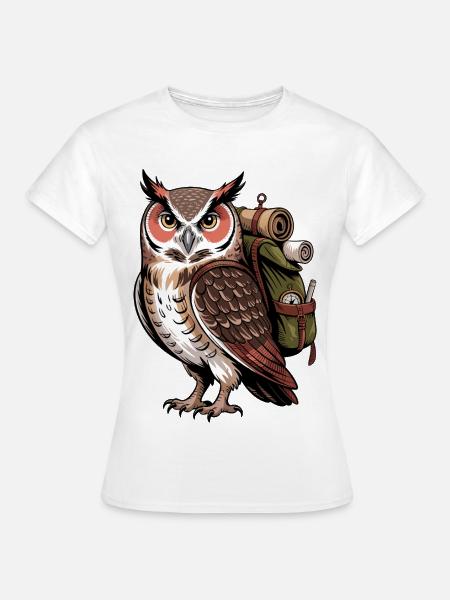 Uhu mit Rucksack - Frauen T-Shirt - Weiß