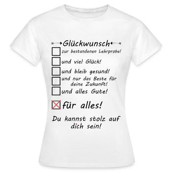 Réussi Échantillon d’enseignement Échantillon d’enseignement Félicitations - T-shirt Femme - blanc - Devant - AI Model Female 172 dark (172cm)