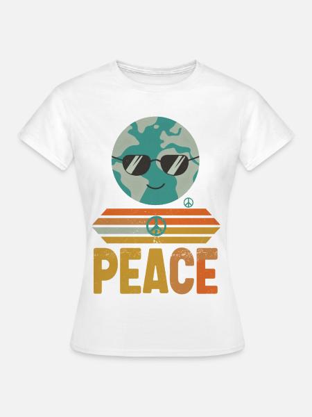 Erde mit Peace-Sonnenbrille Retro - Frauen T-Shirt - Weiß
