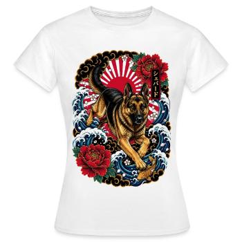 Deutscher Schäferhund im Japan Tattoo Stil - Frauen T-Shirt - Weiß - Vorne - AI Model Female 172 dark (172cm)