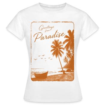 Grüße aus dem Paradies - Frauen T-Shirt - Weiß - Vorne - AI Model Female 172 dark (172cm)