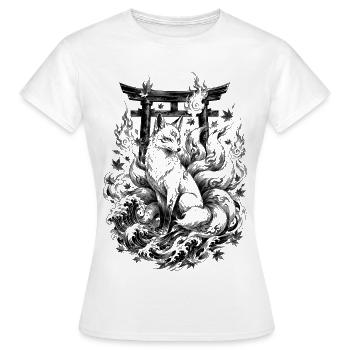 Renard kitsune japonais dans le style Irezumi - T-shirt Femme - blanc - Devant - AI Model Female 172 dark (172cm)
