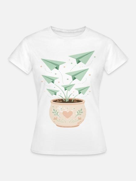 Papierfluglinge im Blumentopf - Frauen T-Shirt - Weiß