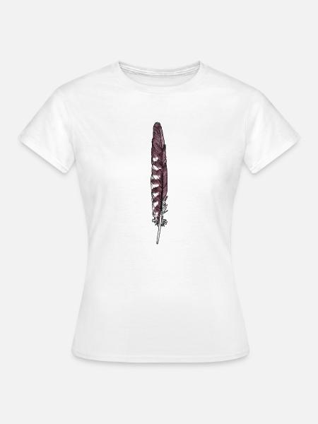 Feder Braun-Weiß Handgezeichnet (Turmfalke) - Frauen T-Shirt - Weiß