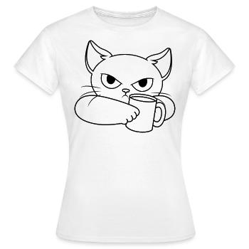Chat de mauvaise humeur avec tasse - T-shirt Femme - blanc - Devant - AI Model Female 172 dark (172cm)