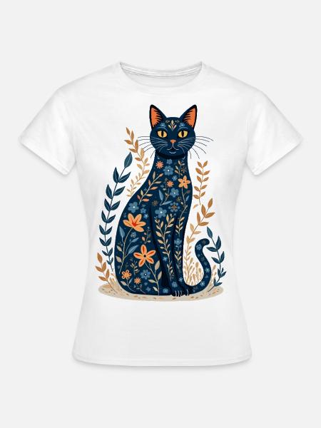 Blumige Katze - Frauen T-Shirt - Weiß
