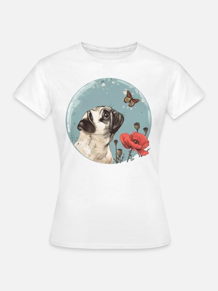 Mops mit Schmetterling - Frauen T-Shirt - Weiß