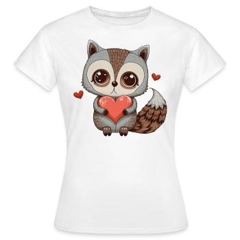 Un mignon raton laveur embrasse un cœur qui attire l’amour - T-shirt Femme - blanc - Devant - AI Model Female 172 dark (172cm)