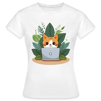 Chat mignon avec ordinateur portable - T-shirt Femme - blanc - Devant - AI Model Female 172 dark (172cm)
