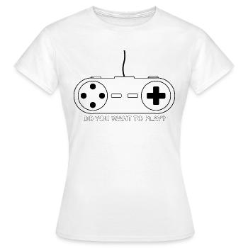 Tshirt Humor - Willst du spielen - Frauen T-Shirt - Weiß - Vorne - AI Model Female 172 dark (172cm)