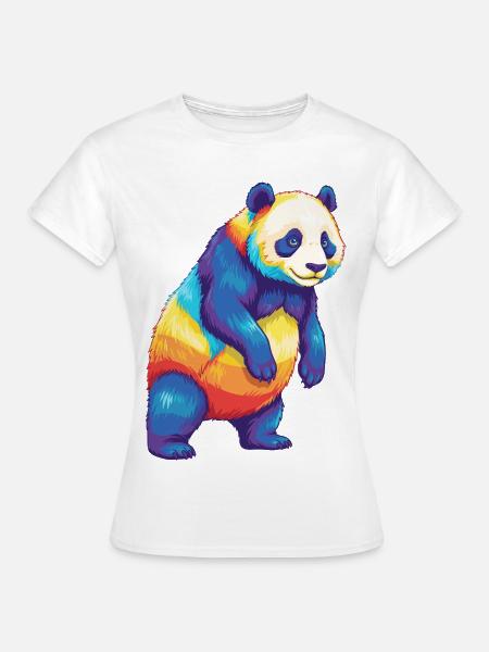 Buntes Panda-Regenbogen-Pop-Art-Aquarell - Frauen T-Shirt - Weiß