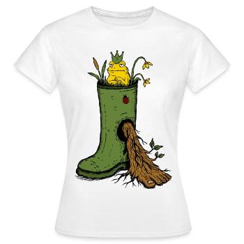 Griffonnage de jardin de bottes en caoutchouc du Roi Grenouille - T-shirt Femme - blanc - Devant - AI Model Female 172 dark (172cm)