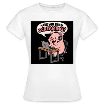 Pig at the headset desk - Women's T-Shirt - white - Front - AI Model Female 172 dark (172cm)