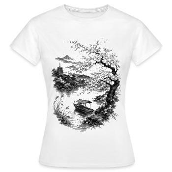 La nature japonaise avec cerisier et mont Fuji - T-shirt Femme - blanc - Devant - AI Model Female 172 dark (172cm)
