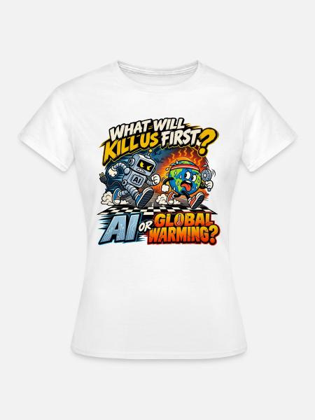 KI oder Erderwärmung – Das Weltuntergangsrennen - Frauen T-Shirt - Weiß