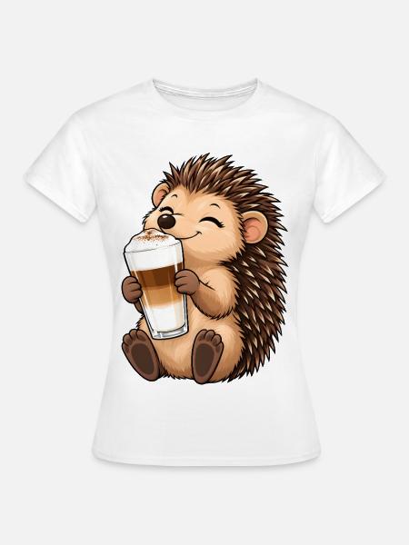 Igel mit Latte Macchiato - Frauen T-Shirt - Weiß