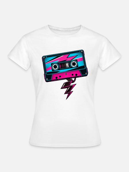 B-Seite: Retro-Kassette und Musikstrahl - Frauen T-Shirt - Weiß