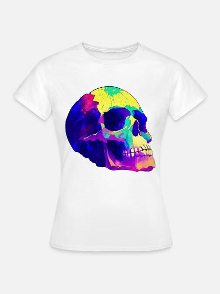 Totenschädel Bunt - Frauen T-Shirt - Weiß