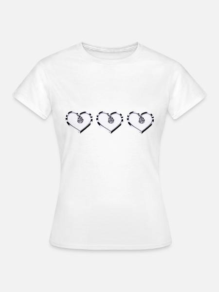 drei Herzen glänzend lila - Frauen T-Shirt - Weiß