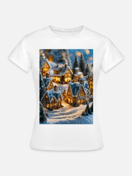 Gemütliches verschneites Dorf Winterglühen - Frauen T-Shirt - Weiß