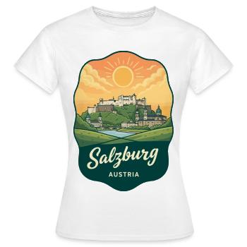 Badge rétro du coucher de soleil de la forteresse de Salzbourg - T-shirt Femme - blanc - Devant - AI Model Female 172 dark (172cm)
