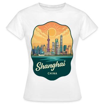 Shanghai Oriental Pearl Retro Sonnenuntergangsabzeichen - Frauen T-Shirt - Weiß - Vorne - AI Model Female 172 dark (172cm)