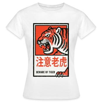Tigerwarnung Retro - Frauen T-Shirt - Weiß - Vorne - AI Model Female 172 dark (172cm)