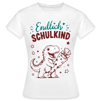 Endlich Schulkind Dino Geschenk - Frauen T-Shirt - Weiß - Vorne - AI Model Female 172 dark (172cm)