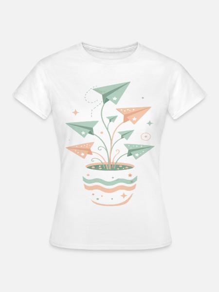 Pastellpapierflieger Blumentopf - Frauen T-Shirt - Weiß