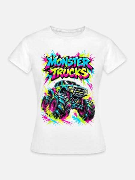 Monster Trucks Graffiti Neon - Frauen T-Shirt - Weiß