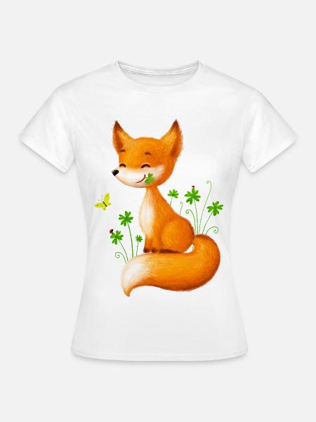 Süßer Fuchs in Kleeblättern - Frauen T-Shirt - Weiß