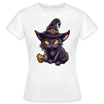 Spooky Halloween Witch Cat Costume Horror - Frauen T-Shirt - Weiß - Vorne - AI Model Female 172 dark (172cm)