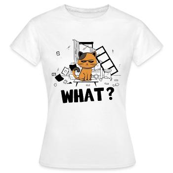 What ? Chat Autin Vilain - Humour Funny Cat - T-shirt Femme - blanc - Devant - AI Model Female 172 dark (172cm)