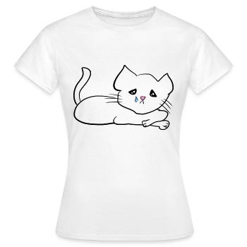 cat sad tear animal - Women's T-Shirt - white - Front - AI Model Female 172 dark (172cm)