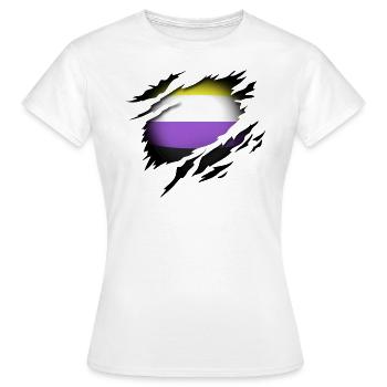 Non Binary Pride im Herzen - Frauen T-Shirt - Weiß - Vorne - AI Model Female 172 dark (172cm)