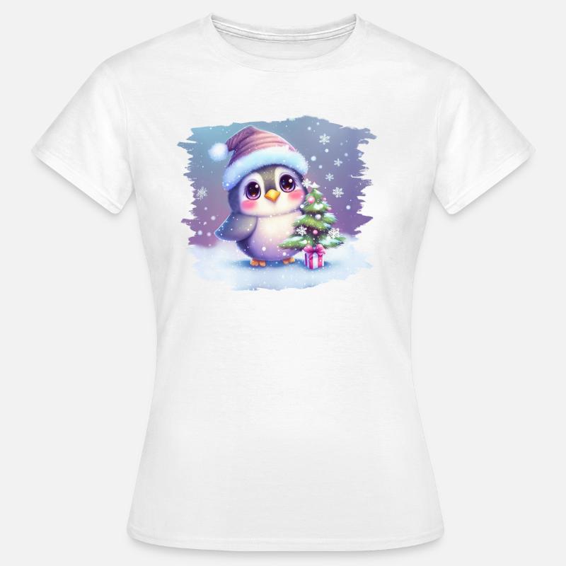 Cute winter penguin with Christmas tree - Women's T-Shirt - white